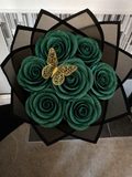 Ramo de Rosas eternas Verde Oscuro Con Detalles elegantes