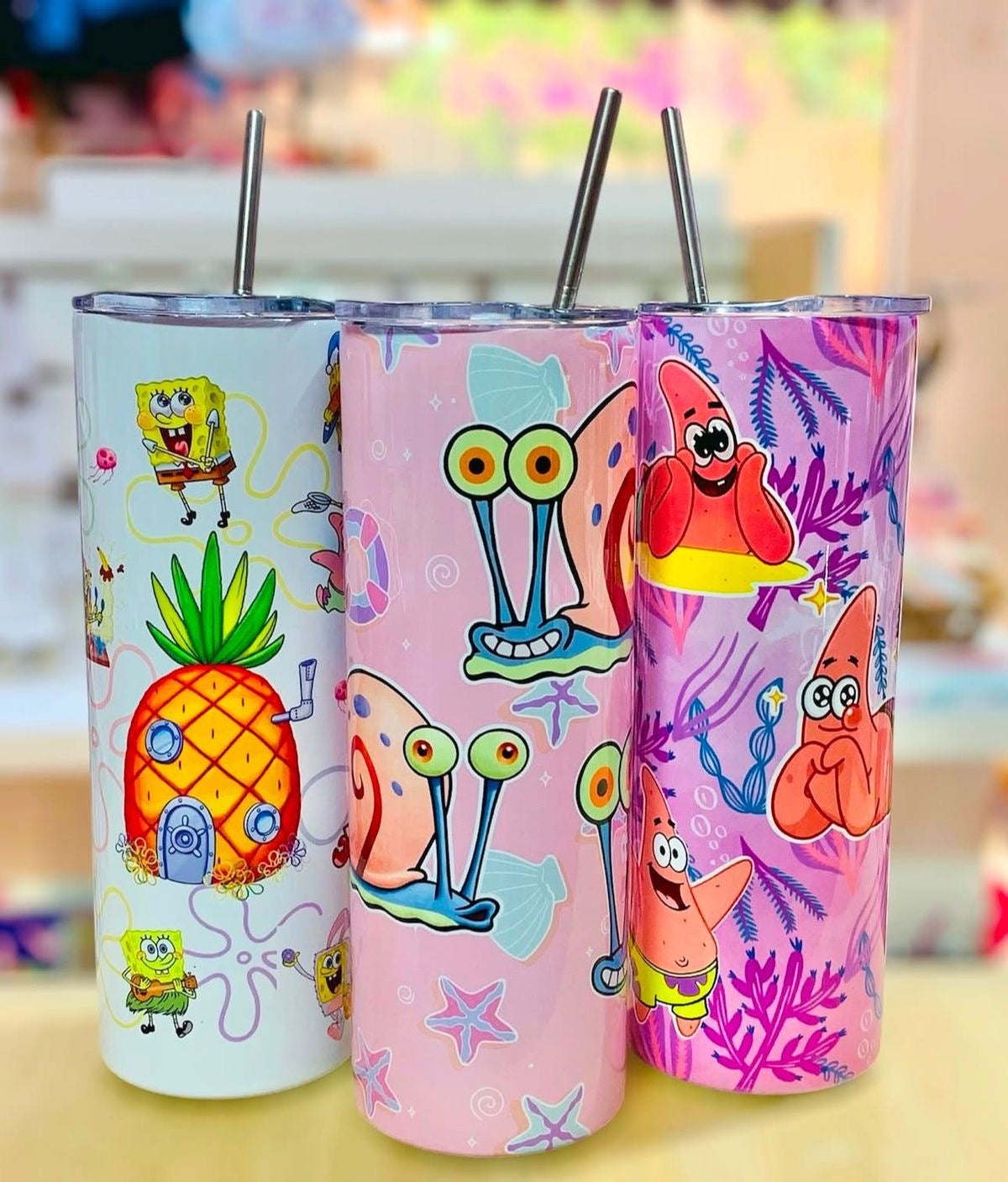 Vasos Térmico 20 oz Bob Esponja - Diseño cute de fondo de Bikini ( patricio, Gary y Más)