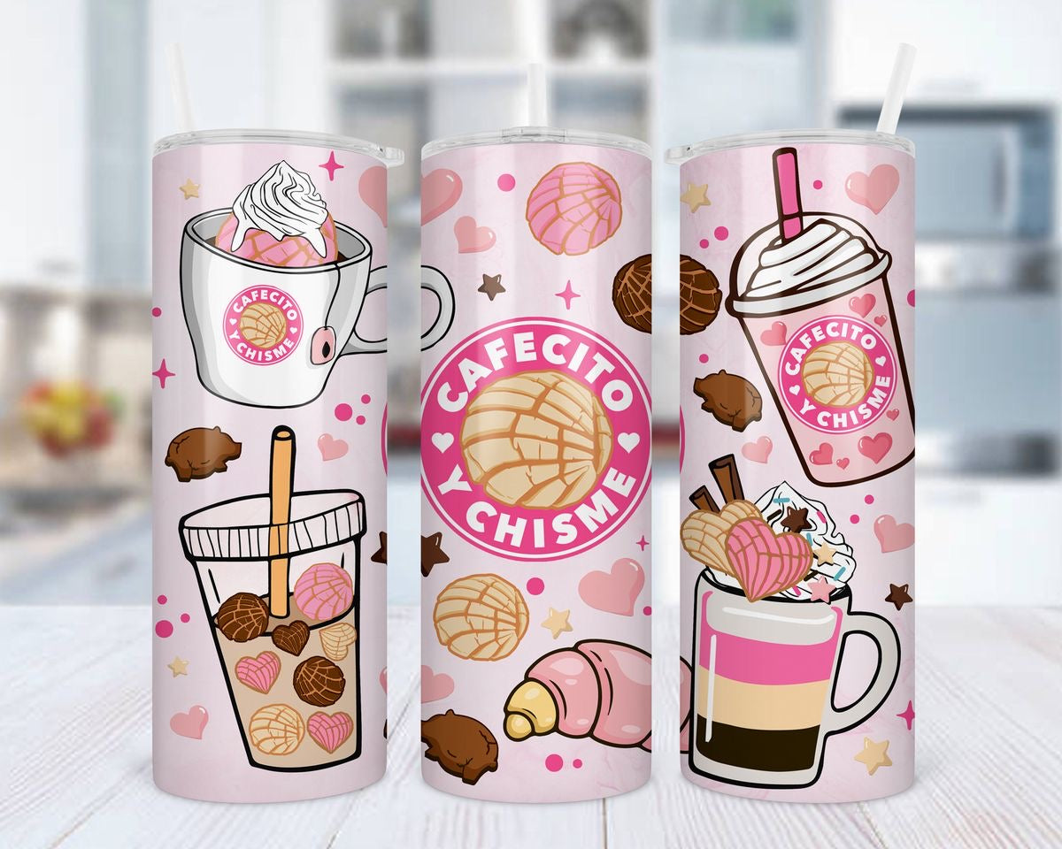 Vaso térmico cafecito y chisme - Diseño cute con café y Dulces