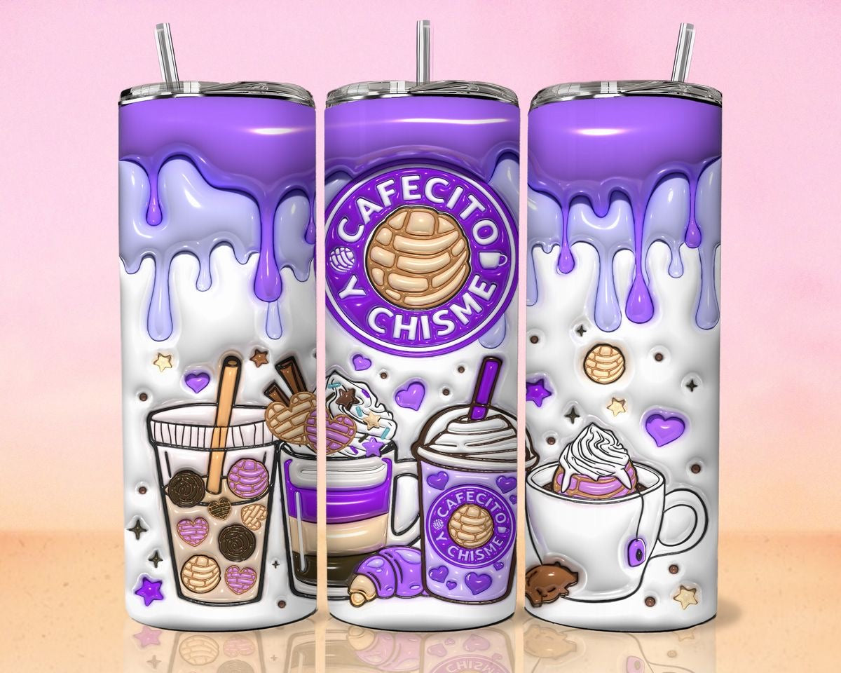 Vaso térmico cafecito y chisme - Diseño cute con café y Dulces