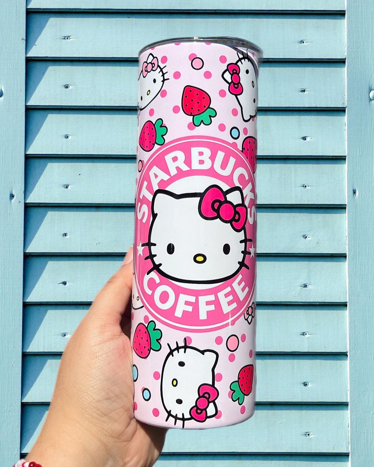 Vaso térmico 20 oz Hello Kitty - Estilo Starbucks con fresas - Diseño cute y Girly